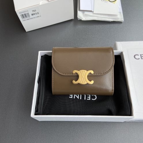 celine 財布コピー 本革 三つ折り シンプル 優雅レディ レザー ショット コーヒー色