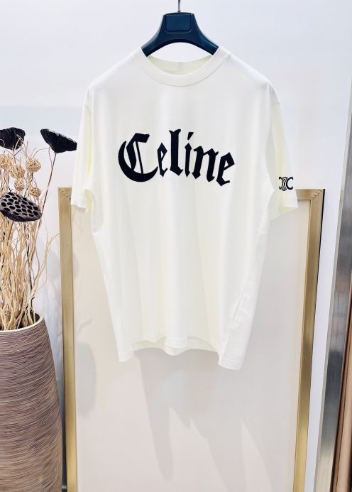 セリーヌtシャツ メルカリ偽物 シンプル 純綿 トップス 半袖 プリント 男女兼用 ホワイト
