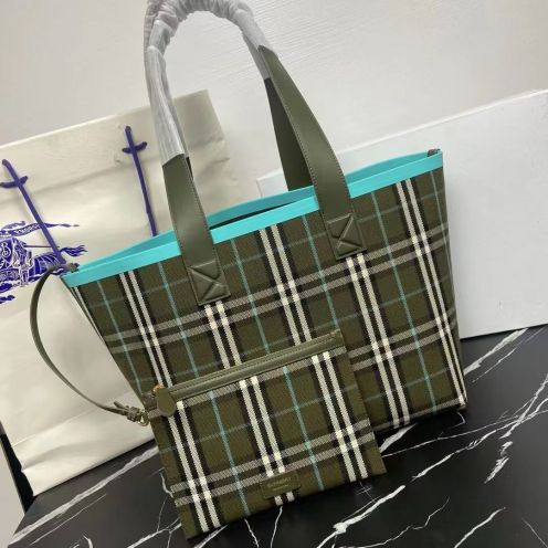 burberry トート バッグコピー ハンドバッグ レザー 本革 格子模様 グリーン
