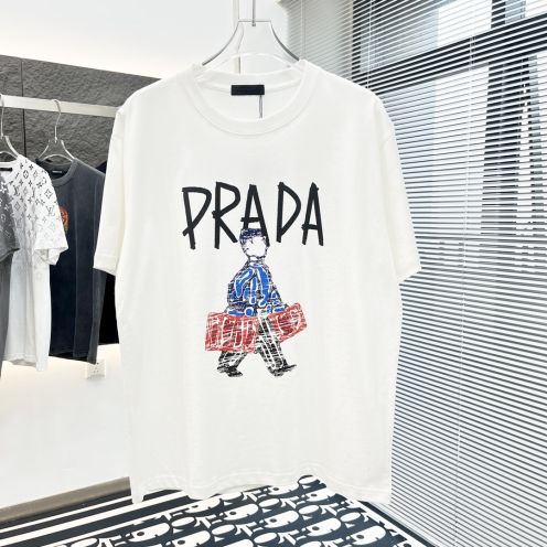 prada t シャツ アウトレット激安通販 Ｔシャツ 純綿 トップス 半袖 プリント カジュアル ホワイト