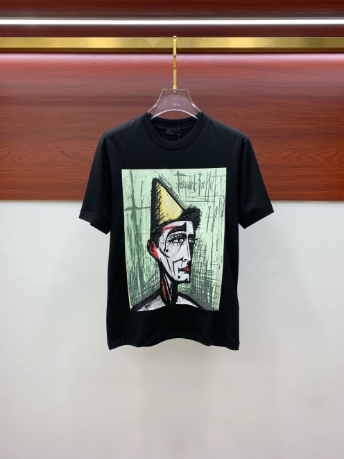 プラダ ティー シャツ偽物 Ｔシャツ 純綿 トップス 半袖 プリント カジュアル 通気性いい ブラック