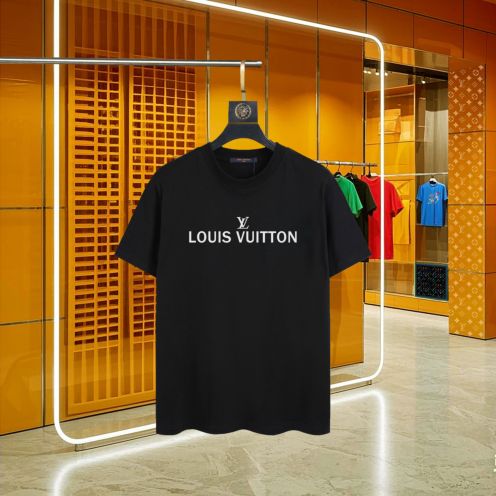 ルイヴィトン レディースtシャツスーパーコピー シンプル 純綿 半袖トップス ゆったり ブラック