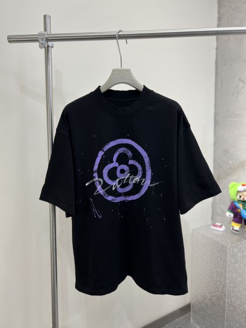 ルイヴィトン tシャツ モノグラムスーパーコピー 柔軟 純綿 トップス 短袖 ゆったり プリント ブラック