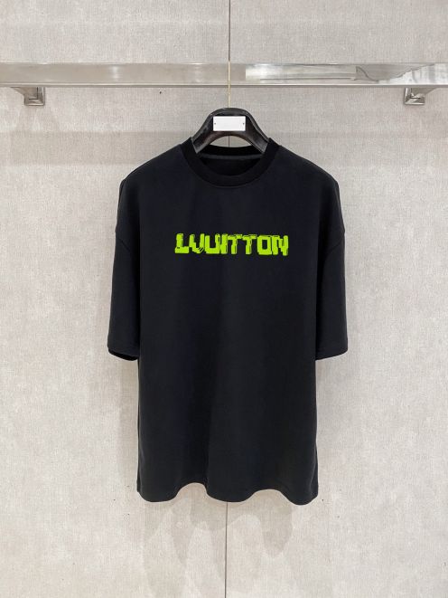 ルイヴィトンtシャツコーデコピー プリント シンプル 綿100％ 半袖トップス ゆったり ブラック