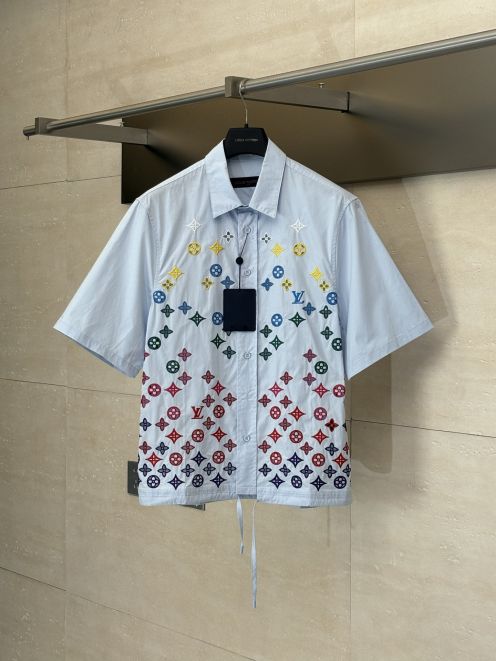 ルイヴィトンシャツＮ級品 プリント シンプル 綿 刺繍 短袖トップス ゆったり ブルー