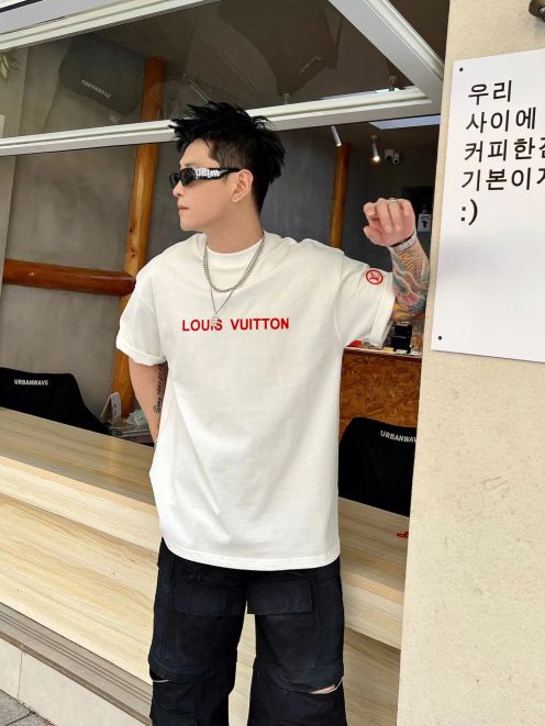 魅力的なルイヴィトン tシャツ チェーン偽物 プリント シンプル 綿100％ 半袖トップス ゆったり ホワイト