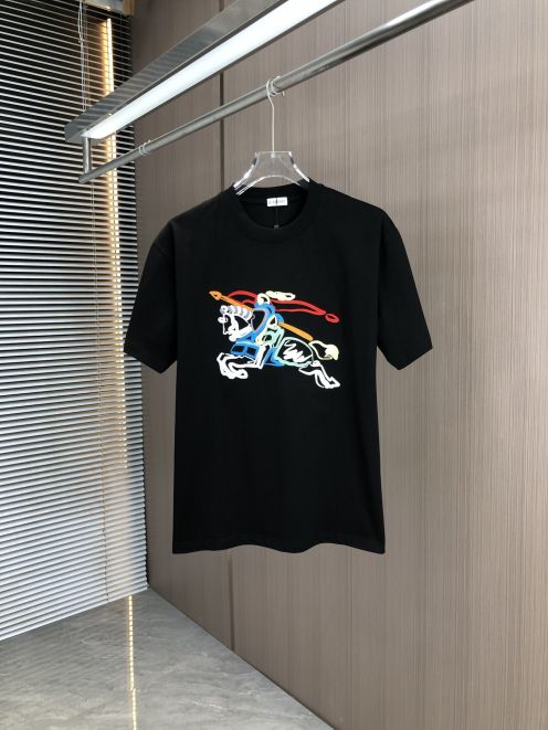 burberry t シャツ ロゴ激安通販 プリント 純綿 トップス ゆったり 男女兼用 シンプル ブラック