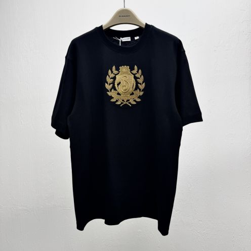 お洒落 シュプリーム バーバリー t シャツ偽物 刺繍 100％綿 トップス ゆったり 高品質 ブラック