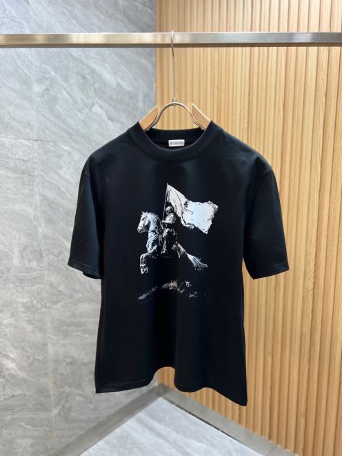 burberry t シャツスーパーコピー プリント 純綿 トップス 短袖 ゆったり 男女兼用 ブラック
