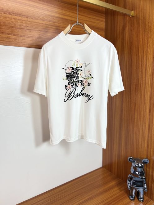 快適 バーバリー キッズ t シャツ偽物 プリント 純綿 トップス 短袖 ゆったり ホワイト