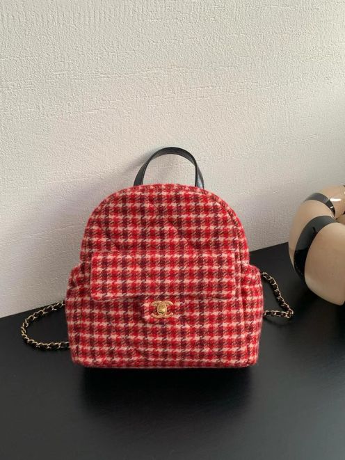 シャネルバッグ 補修コピー レザー 本革 格子模様 バックバッグ 眩しい レッド