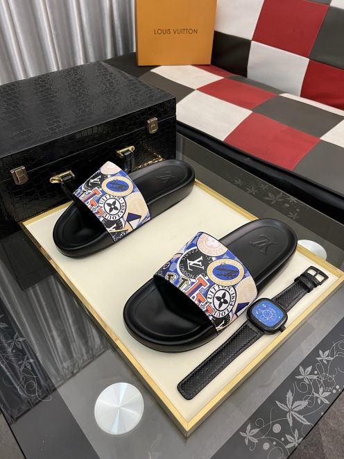 ルイヴィトントングサンダルスーパーコピー 夏品 スリッパ  カジュアル ゆったり ブルー