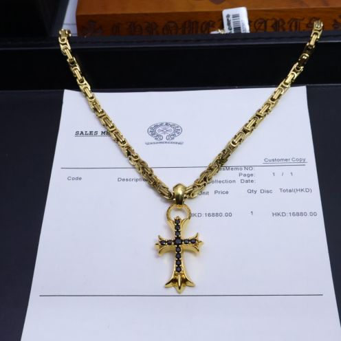 最新販売 クロムハーツネックレス 公式偽物 カップル 十字架 ファッション ゴールド色