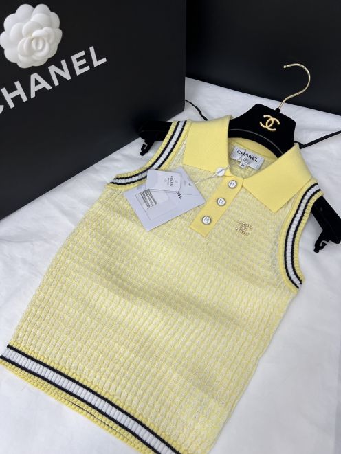 爆買いで大得価のchanel ティー シャツ激安通販 柔軟 ニット素材 トップス 無袖 シンプル イエロー