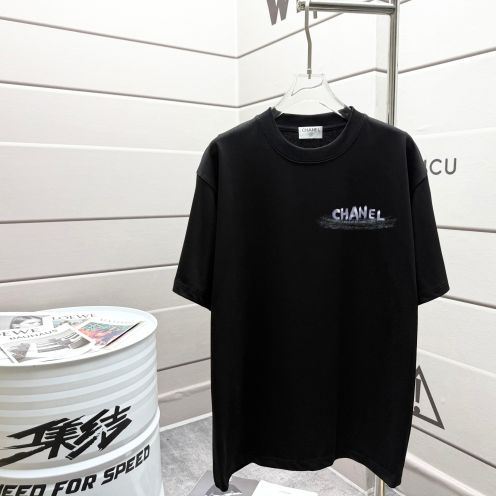 chanel t シャツ メンズ偽物 シンプル 柔軟 トップス 短袖 100％綿 ゆったり ブラック
