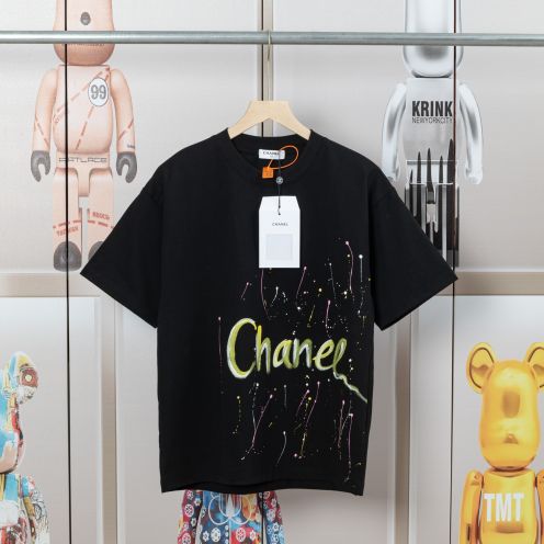 2025年のお買い得品 chanel boutique t シャツ偽物 プリント 柔軟 トップス 短袖 純綿 シンプル ブラック