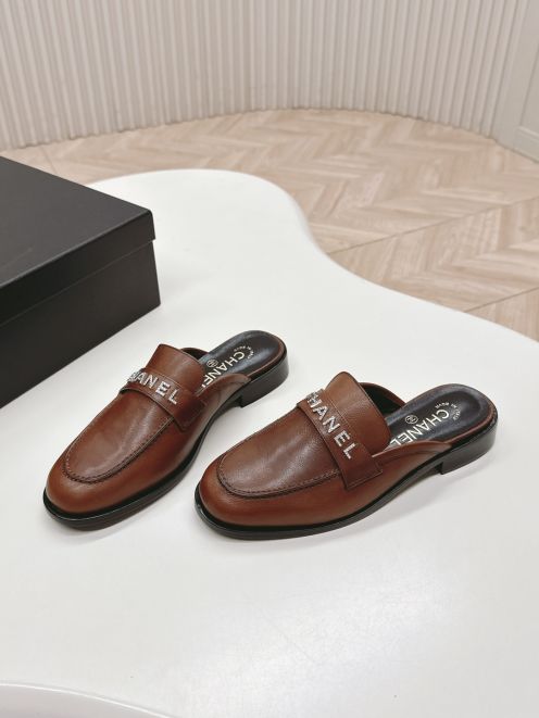シャネルシューズ値段偽物  モカシン 優雅レディ スリッパ  本革 レザー ブラウン
