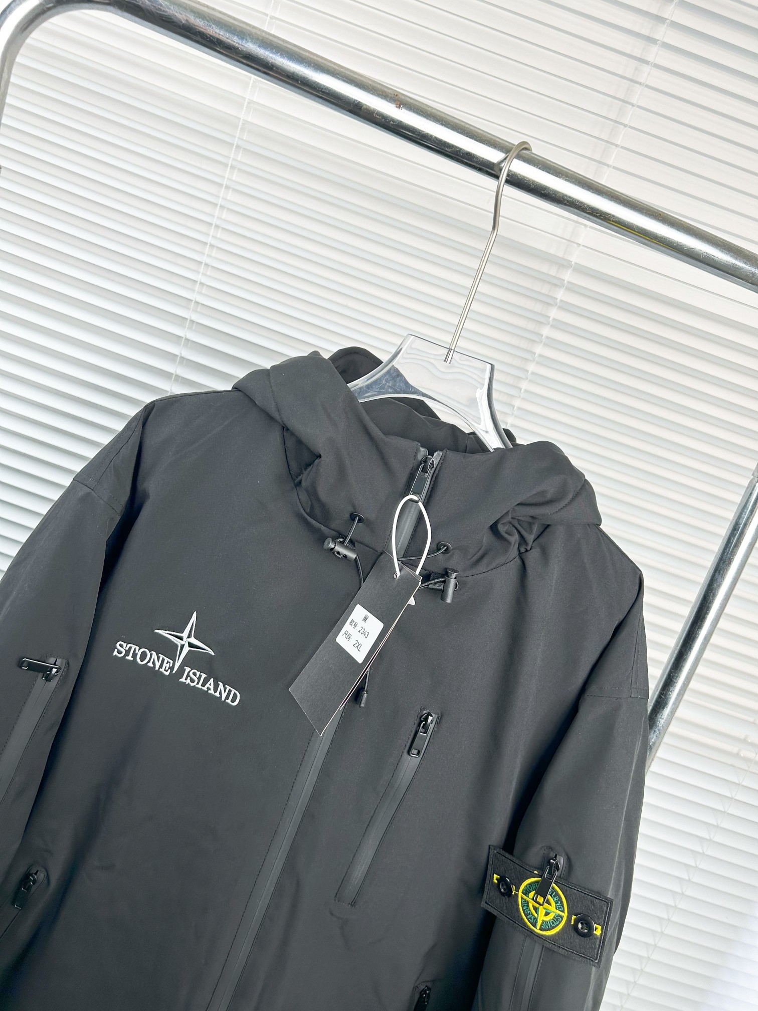 stone island ミリタリー ジャケットコピー 防風 暖かい カップル フード付き ブラック_2