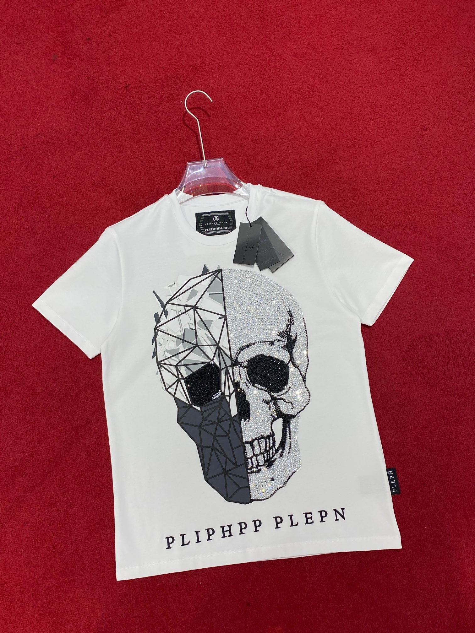 フィリッププレイン tシャツ偽物 ショートシャツ 半袖 ドクロプリント ホワイト_5