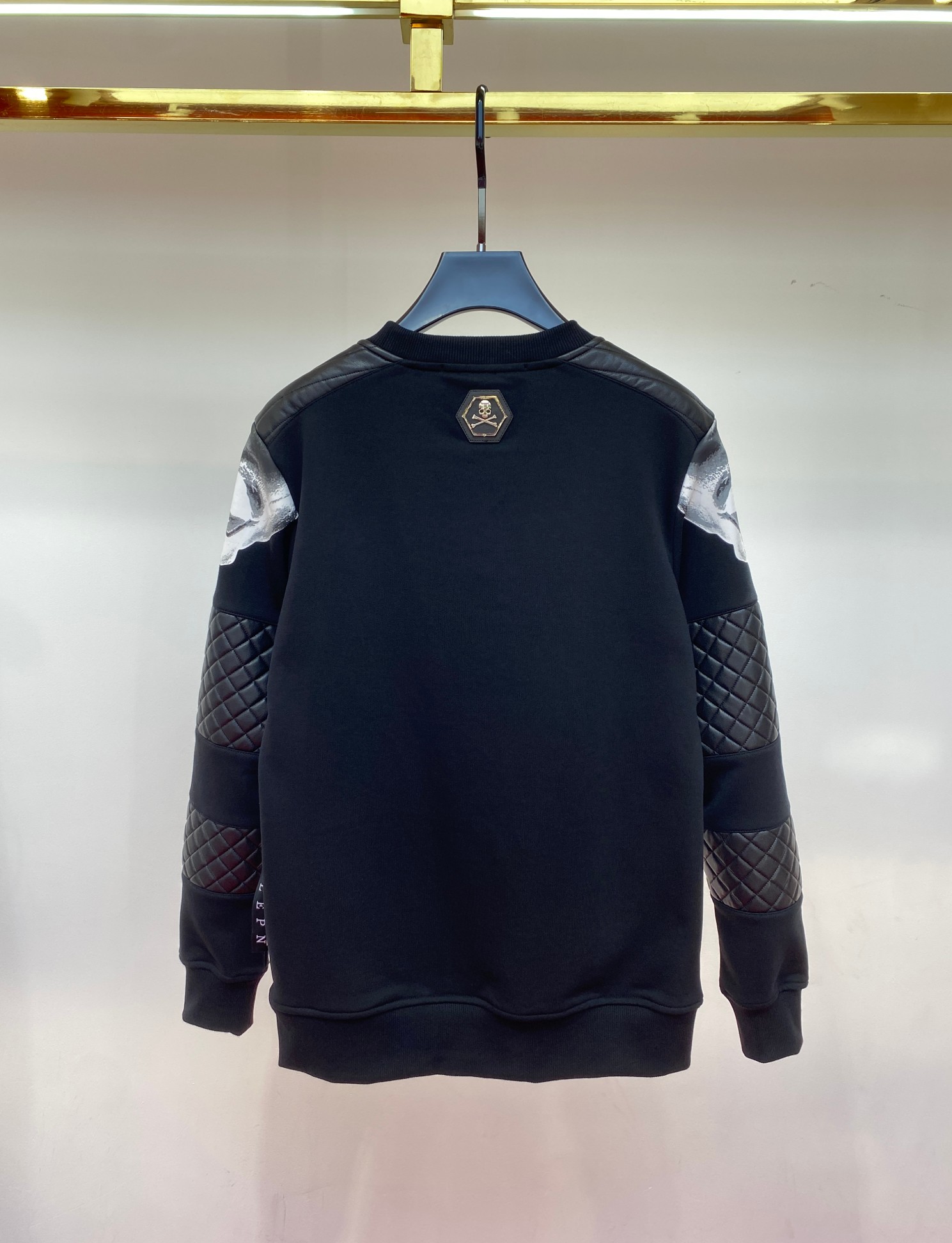 フィリッププレイン tシャツ激安通販 スカルプリント ファッション 純綿パーカー フードなし ブラック_2