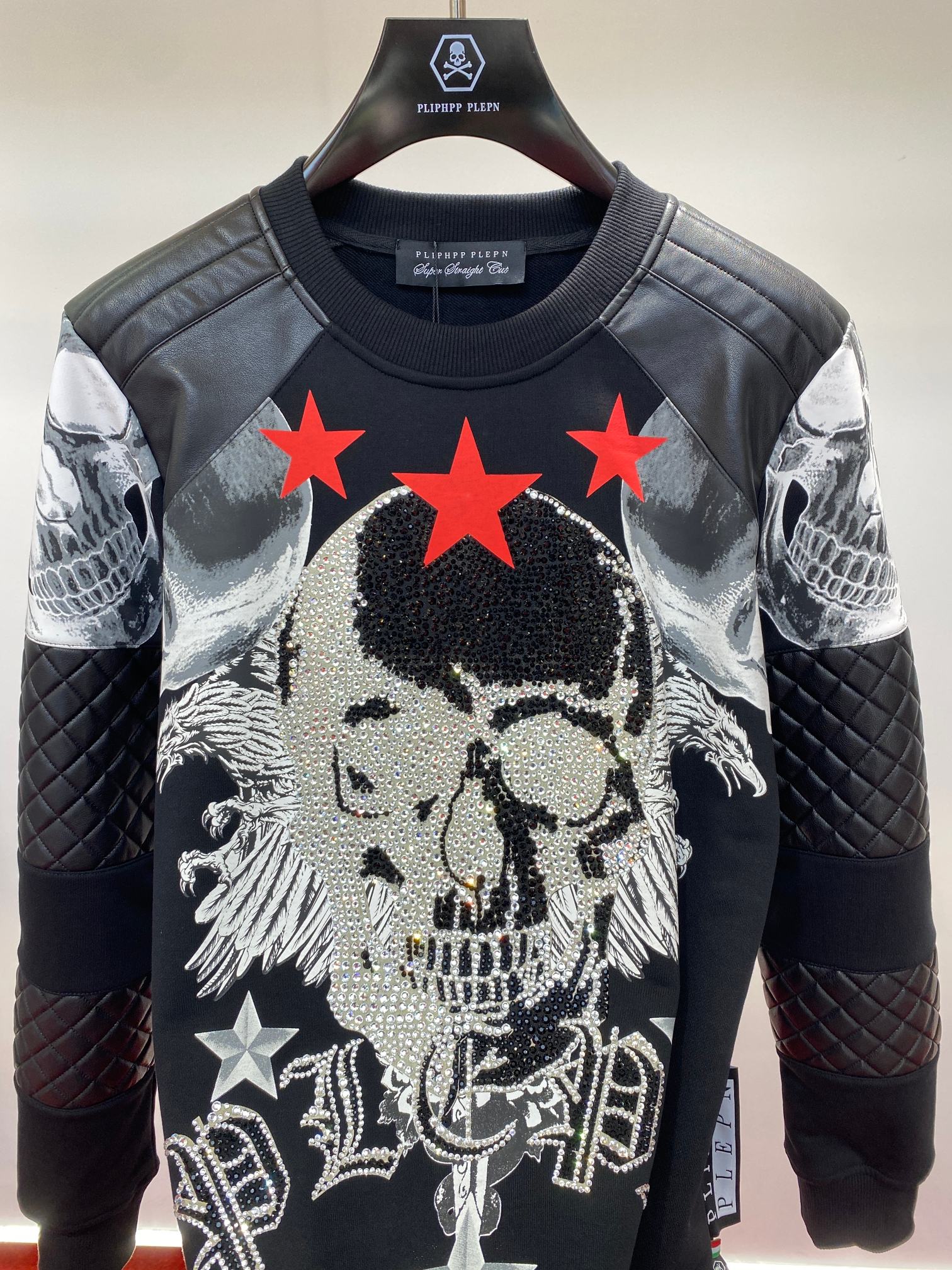 フィリッププレイン tシャツ激安通販 スカルプリント ファッション 純綿パーカー フードなし ブラック_3