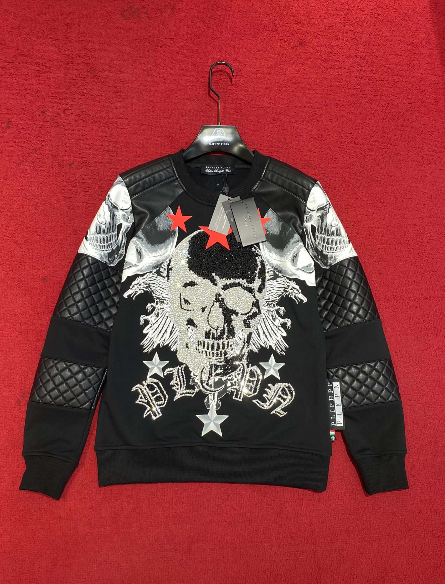フィリッププレイン tシャツ激安通販 スカルプリント ファッション 純綿パーカー フードなし ブラック_5