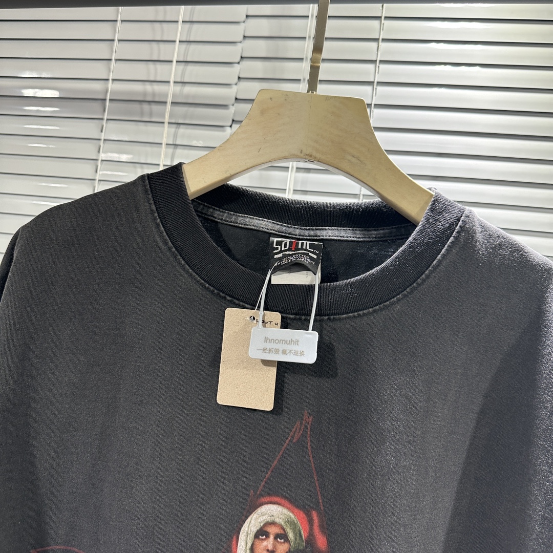 セントマイケル激安通販コピー半袖Tシャツコットンブラック柔らかい高級花柄ダメージ加工レディースメンズ_5