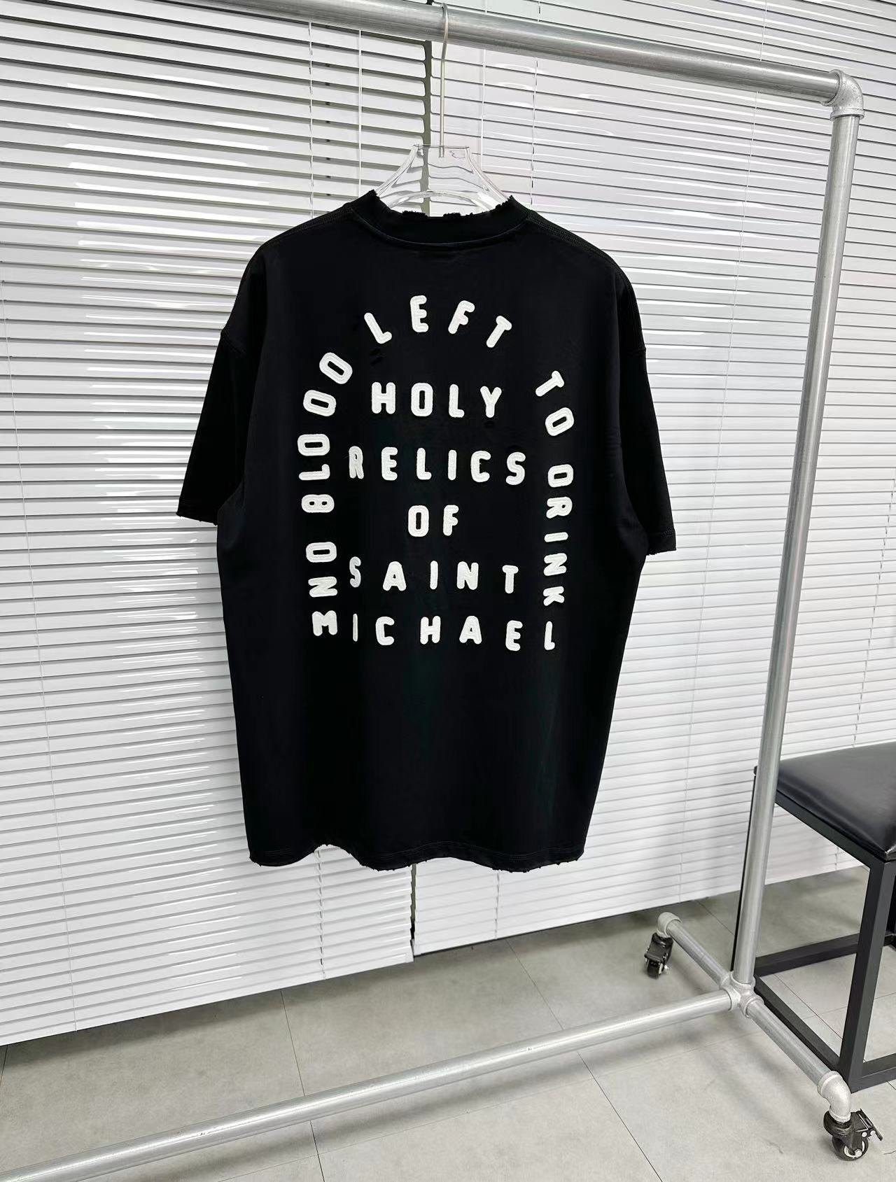セントマイケル定番人気物コピー半袖Tシャツコットンブラック柔らかい高級花柄ダメージ加工_2