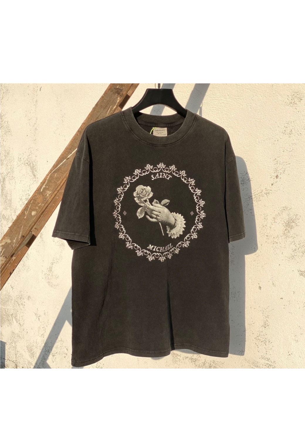 セントマイケル激安通販コピー半袖Tシャツコットンブラック柔らかい高級花柄ダメージ加工_2