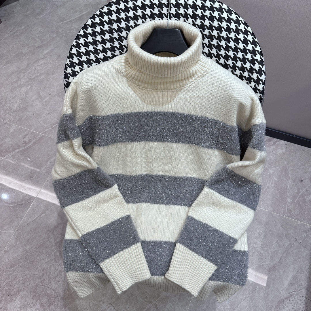 amiriセーターｎ級品 ニット 暖かい タートルネックセーター 太いストライプ ゆったり_1