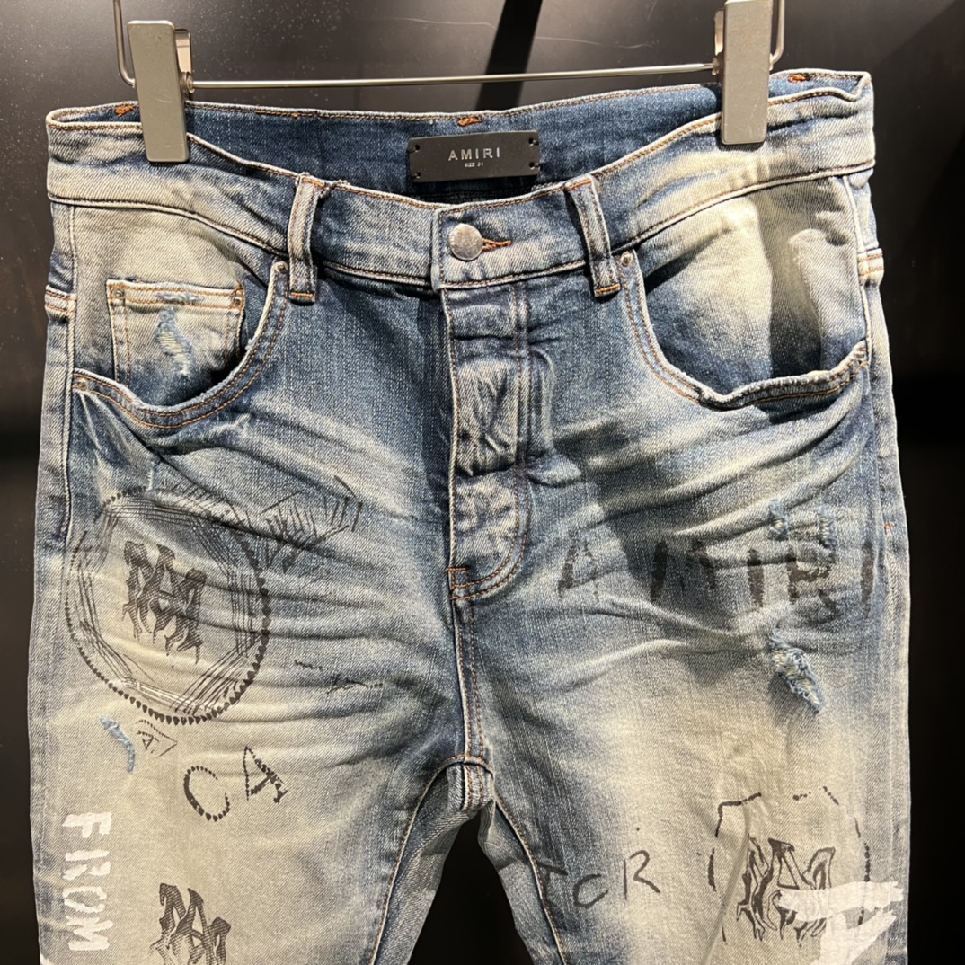 amiriジーンズｎ級品 ジョガーパンツ 新品 メンズ デニム ジーンズ ストレッチ カジュアル 浅いブルー_3