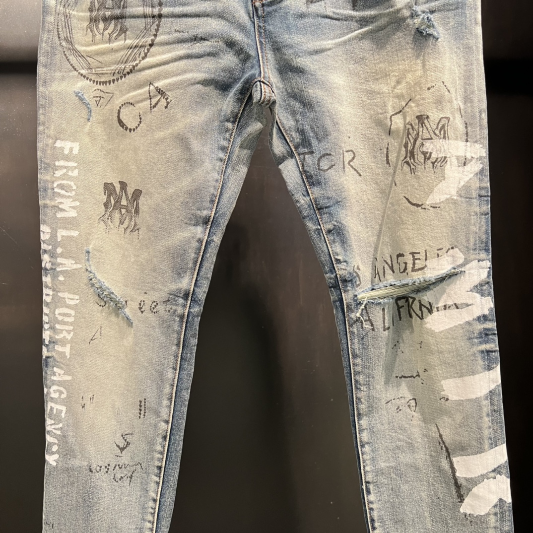 amiriジーンズｎ級品 ジョガーパンツ 新品 メンズ デニム ジーンズ ストレッチ カジュアル 浅いブルー_4