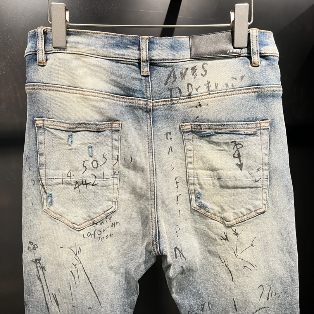 amiriジーンズｎ級品 ジョガーパンツ 新品 メンズ デニム ジーンズ ストレッチ カジュアル 浅いブルー_7