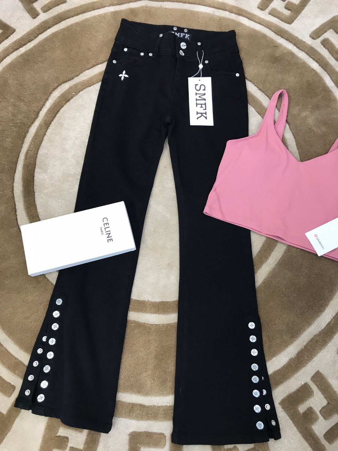smfk ジーンズ さめーｎ級品 ズボン 柔らかい 人気 デニム ジーンズ 美脚 ラッパズボン ブラック_3