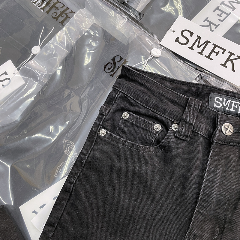 smfkデニム ジーンズ ジーンズ さめーｎ級品 ラッパズボン人気 カジュアルパンツ ブラック_4
