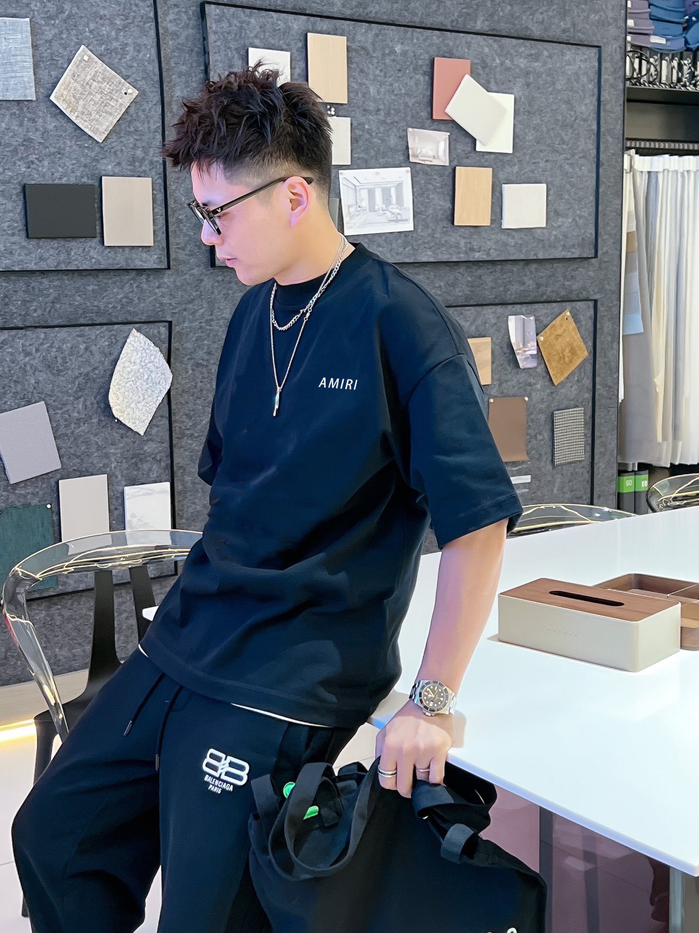 メンズ アミリtシャツ激安通販 短袖 トップス 人気もの シンプル 純綿 ファッション 個性的 24年夏新款 ブラック_5