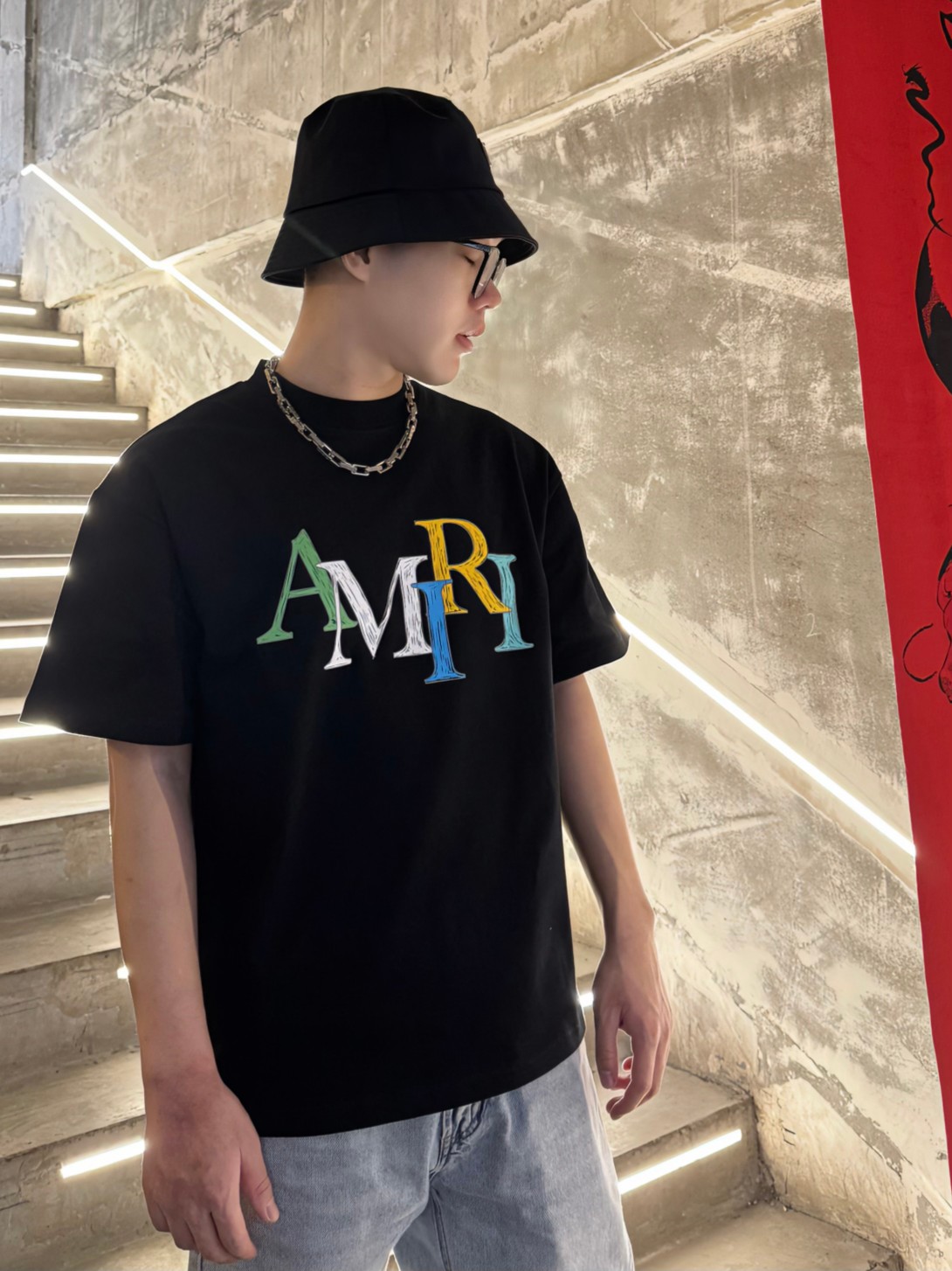 アミリtシャツ 編みｎ級品 シンプル トップス 短袖 人気もの 新作 カラフルプリント 男女兼用 ブラック_2
