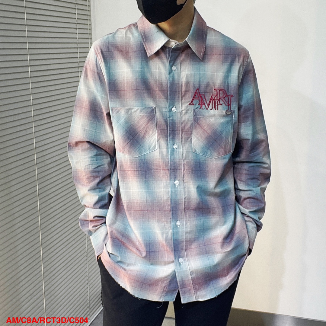 アミリtシャツ 編みｎ級品 シンプル トップス 長袖 新作 格子模様 男女兼用 パープル_3