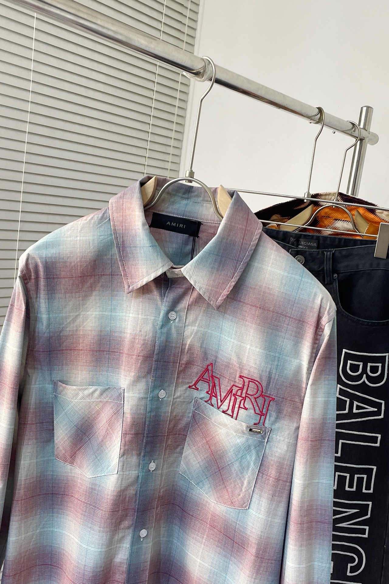 アミリtシャツ 編みｎ級品 シンプル トップス 長袖 新作 格子模様 男女兼用 パープル_4