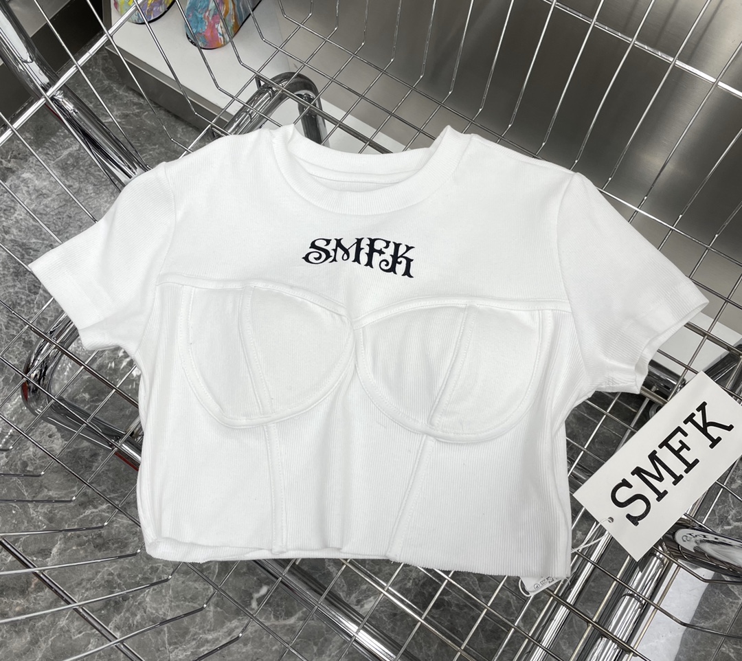 NEW夏のSMFKtシャツヤーン偽物 シンプル 短袖トップス 純綿 セクシー 半身 ホワイト_1