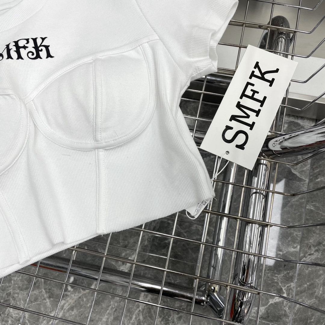 NEW夏のSMFKtシャツヤーン偽物 シンプル 短袖トップス 純綿 セクシー 半身 ホワイト_3