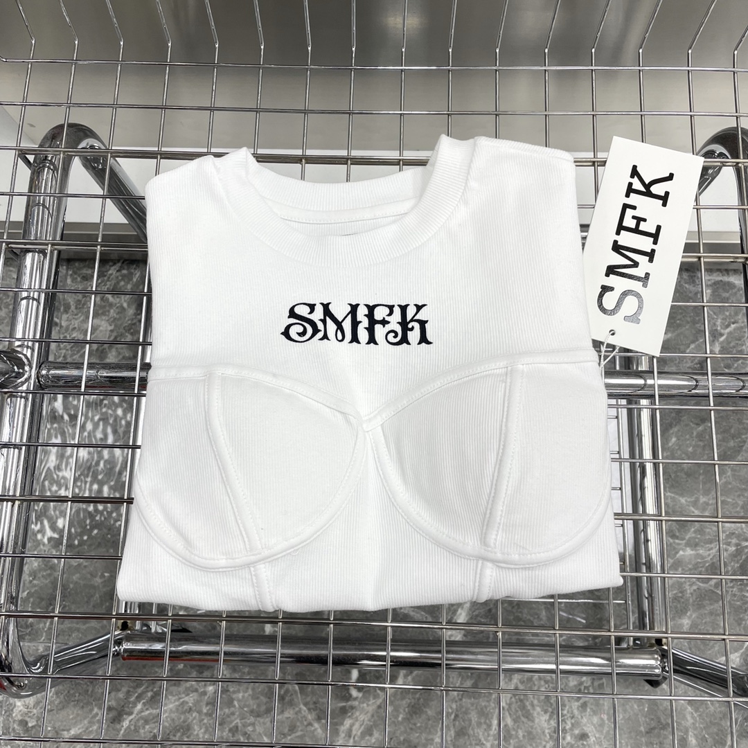 NEW夏のSMFKtシャツヤーン偽物 シンプル 短袖トップス 純綿 セクシー 半身 ホワイト_5