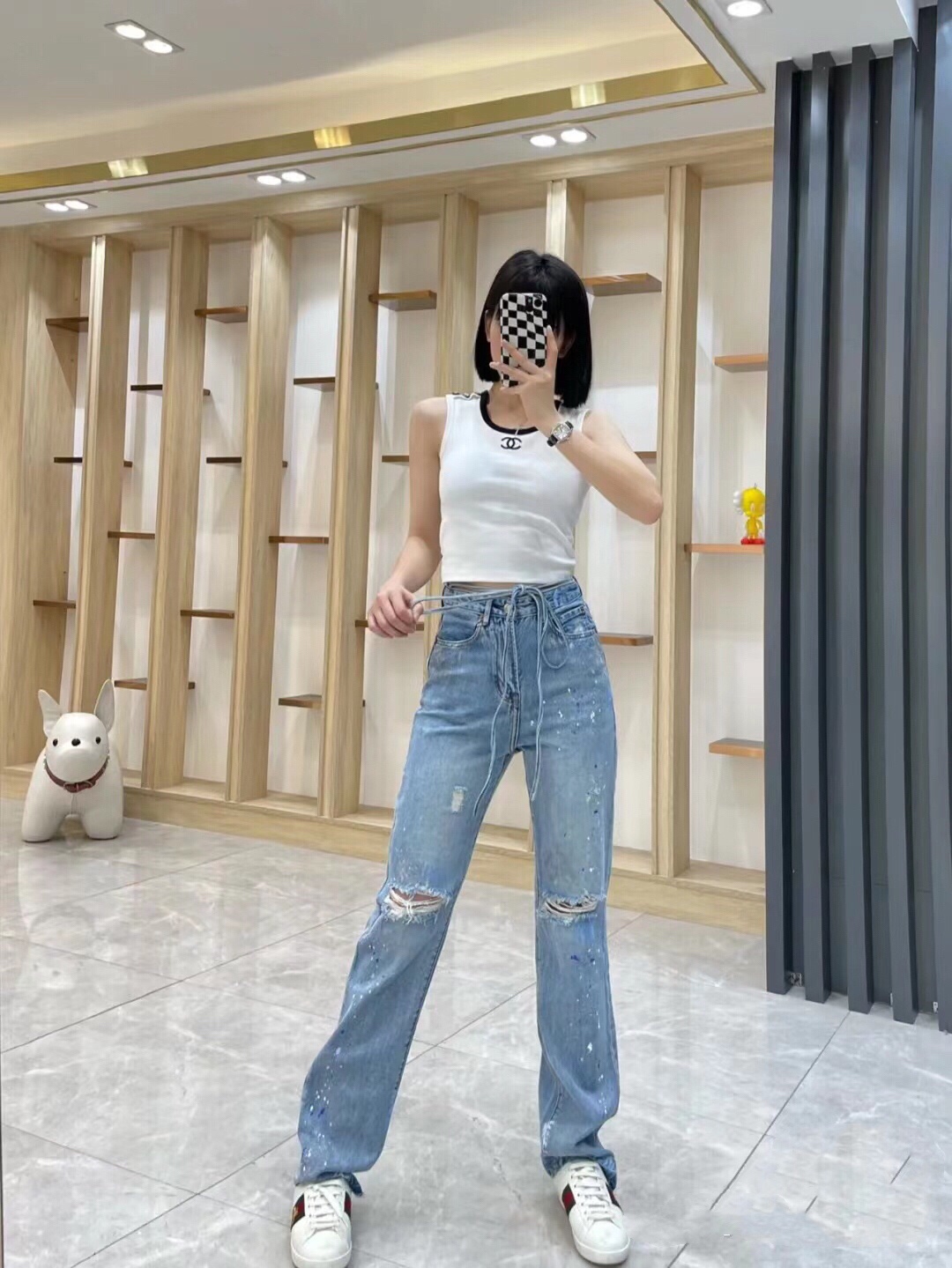 SMFKメフィストスーパーコピー カジュアルズボン デニム ジーンズ 美脚 ラッパ形 ブルー_4
