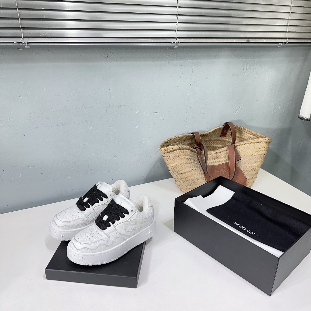 爆買い大得価 smfk ブランドｎ級品 ゴム底 スケボーシューズ 人気新品 ファッション レザー ホワイト_9