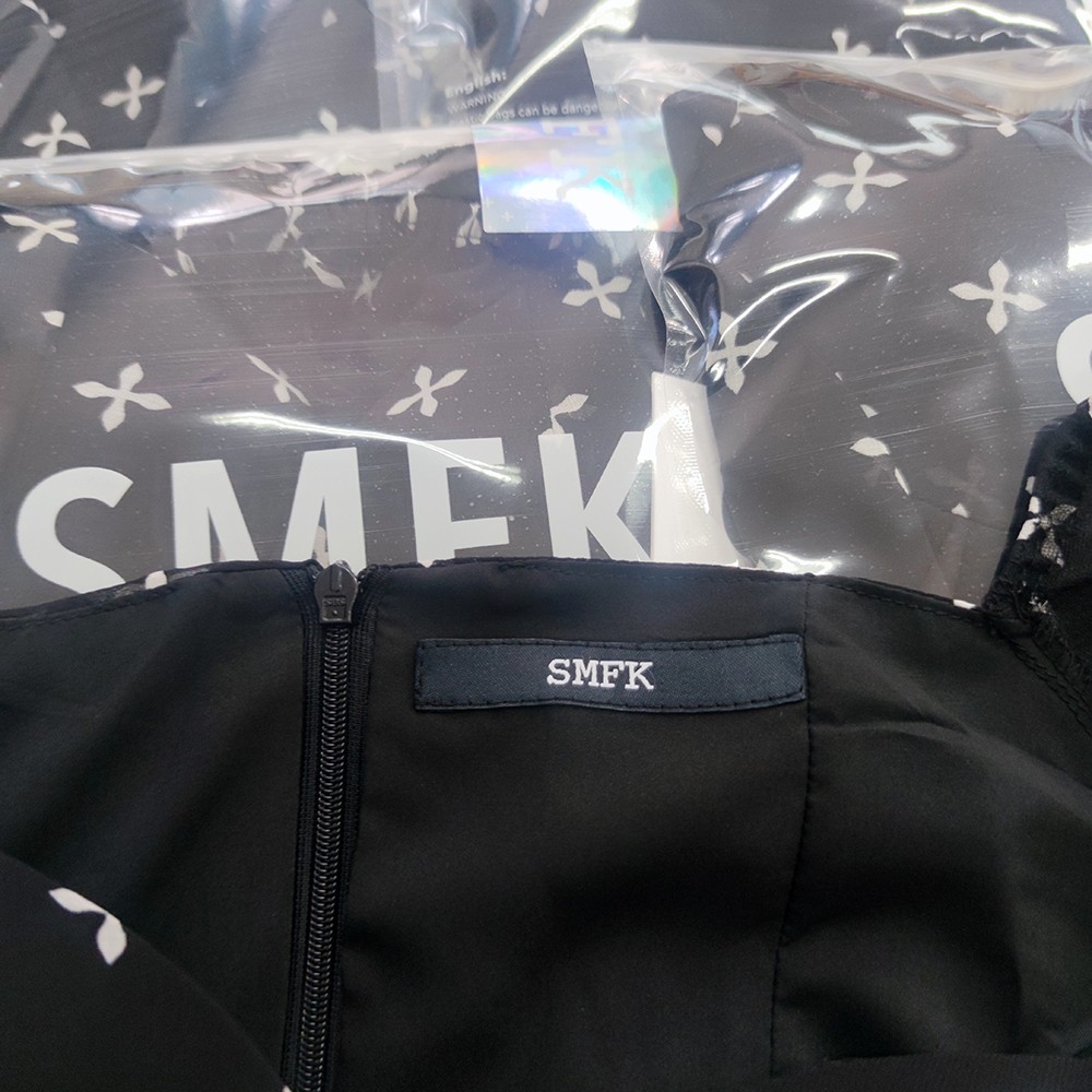 SMFKスカファッション偽物 スカート レディース 純綿 パフ袖 可愛い 水玉模様 ブラック_4