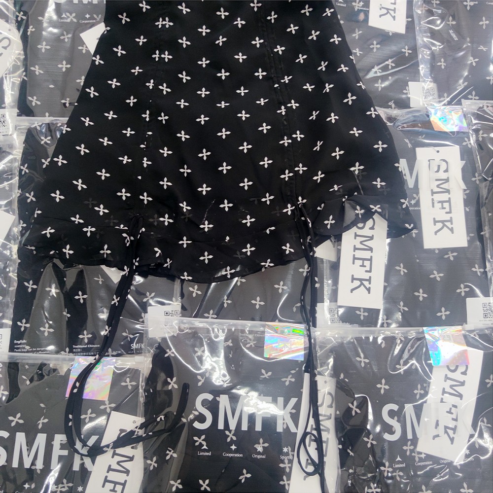 SMFKスカファッション偽物 スカート レディース 純綿 パフ袖 可愛い 水玉模様 ブラック_6