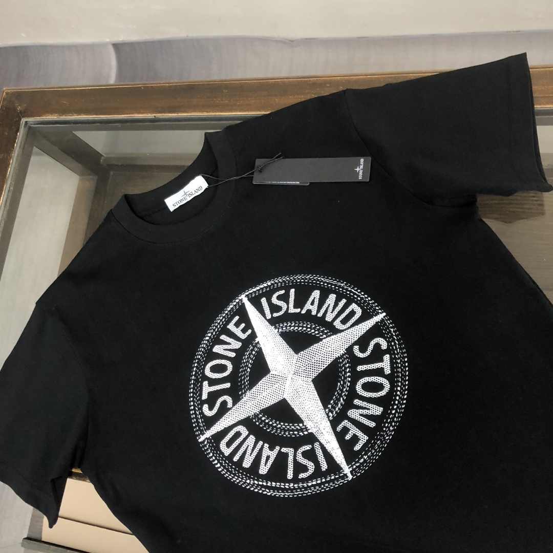 お買い得豊富なstone island トップスｎ級品 トップス 純綿Tシャツ 半袖 シンプル カップル 2色可選 ブラック_3