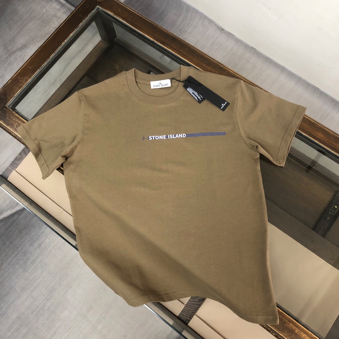 メンズ ストーン アイランド t シャツ偽物 トップス 純綿Tシャツ 短袖 シンプル 日常 人気品 3色可選 ブラウン_1