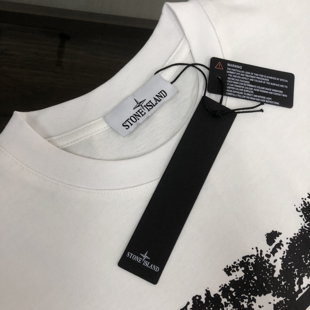 触り心地のいい ストーン アイランド 半袖 シャツコピー 日常トップス 純綿Tシャツ柔らかい 人気品 4色可選 ホワイト_4