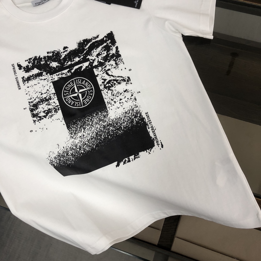 触り心地のいい ストーン アイランド 半袖 シャツコピー 日常トップス 純綿Tシャツ柔らかい 人気品 4色可選 ホワイト_7